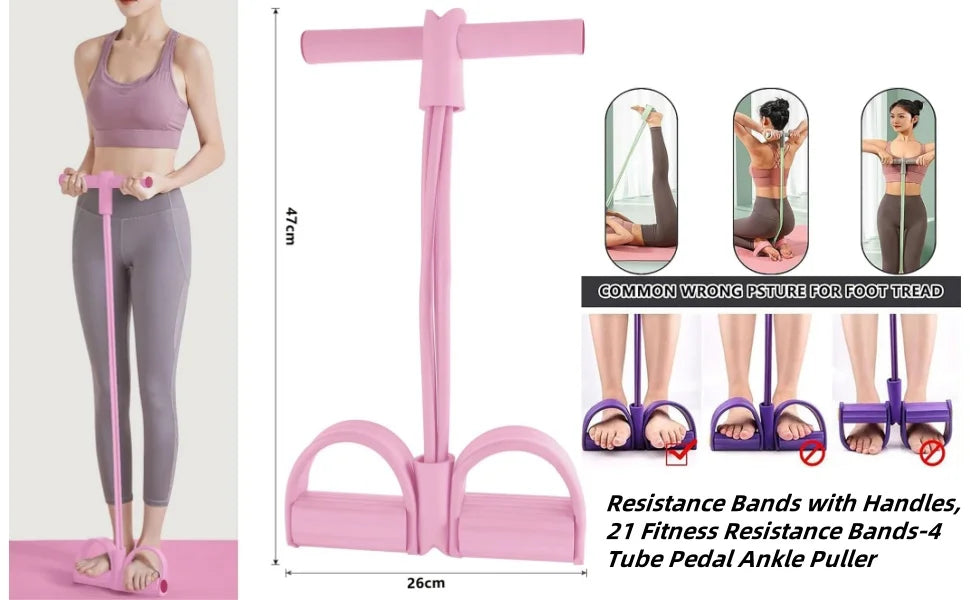 6 Tubes Natural Rubber Pedal Resistance Bands with Handles Multifunctional Yoga Pedal